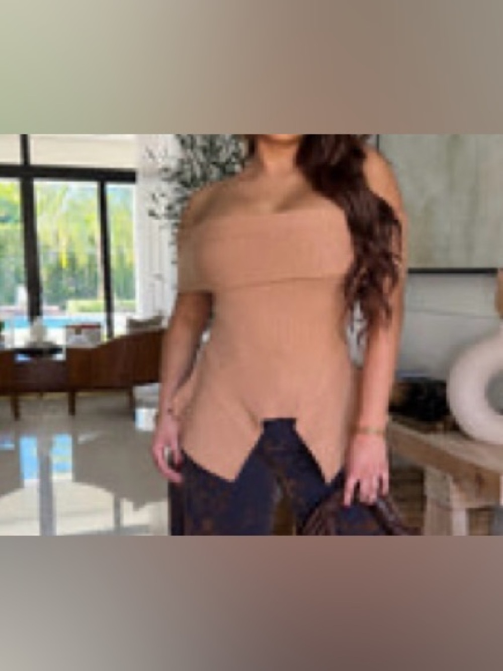 Off-Shoulder Tunic Top in Nude Taupe
